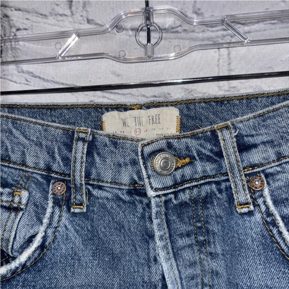 We The Free People Distressed Skinny Raw Hem Jeans Size 27 Button Fly Denim - Picture 4 of 5
